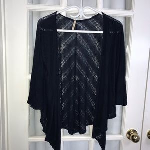 Bella D USA Navy Blue Wrap / Shawl Cardigan Crochet Knit Design Size Large